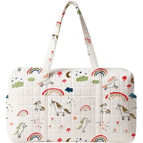 Home Organic Cotton Quilted Baby Diaper Bag, Unicorn Rainbow Print, Waterproof Lining, with Bottle Pouches and Front Pockets in Kuwait