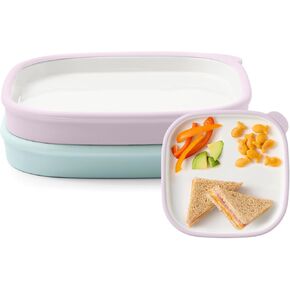 Ello Clean Start Toddler Everything Plate 2 Pack | BPA-Free Ceramic Plates with Silicone Sleeve for Babies/Toddlers | Microwave/Dishwasher Safe, Plastic-Free, High Chair Friendly | Dewdrop/Sugarplum in Saudi Arabia
