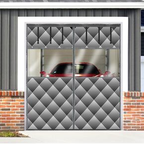 Magnetic Thermal Insulated Door Curtain with Detachable Visible Windows, Thicken Polyester Fiberfill & Durable Oxford Fabric, Hands Free Windproof Door Screen, Fit Doors Size Up to 9 x 7 FT, Grey in Kuwait