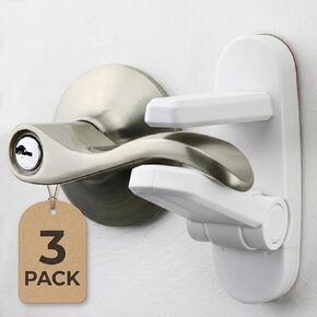 Door Lever Lock (3 Pack) Prevents Toddlers from Opening Doors. 3.25" L * 1.5" W * 4.5" H Easy One Hand Operation for Adults. Durable ABS with 3M Adhesive Backing. Simple Install, No Tools Needed. in Kuwait