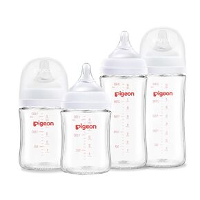 Pigeon Glass Nursing Baby Bottle Wide Neck(Pack of 4), Streamlined Body, Natural Feel, Easy to Clean, Heat-Resistant, 5.4Oz and 8.1 Oz in Kuwait
