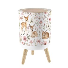 Small Trash Can with Lid Woodland Baby Deer forest animal watercolor wreath for nursery pink 1.8 Gallon/7L Garbage Can Waste Bin with Press Top Lid Legs Waste Basket for Bathroom Kitchen Bedroom in Kuwait