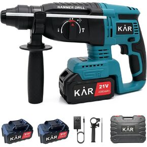 Karramlili 21V Brushless Rotary Hammer – 600W Motor, 0-4500 BPM Impact, 0-1100 RPM Variable Speed, 2×4000mAh Batteries & Charger, for Concrete, Brick & Light Demolition in Kuwait