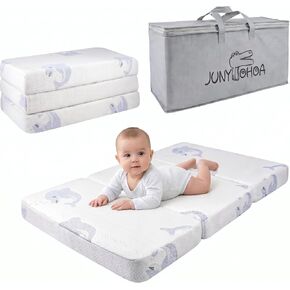 Trifold Pack and Play Mattress (38"x26"x3") - Dual-Sided Soft & Firm Memory Foam Mattress, Foldable Portable Crib Mattress with Carrying Bag, Breathable & Washable Cover, Fits Standard in Kuwait