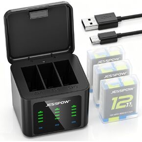 Battery Charger Kits for GoPro Hero 12 11 10 9 Black, 3-Pack 2000mAh Replacement Batteries + Triple Charge Case with Type-C Charging Cord for Go Pro 12 11 10 9 in Kuwait