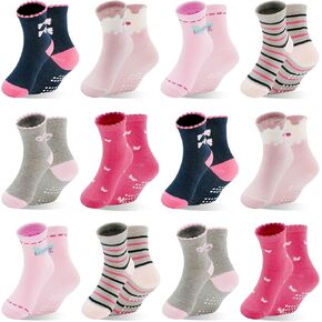 HYCLES Toddler Girl Socks, Non-Slip Cartoon Crew Socks with Grips for 6-12 Month Baby 1-7 Years Kids in Kuwait