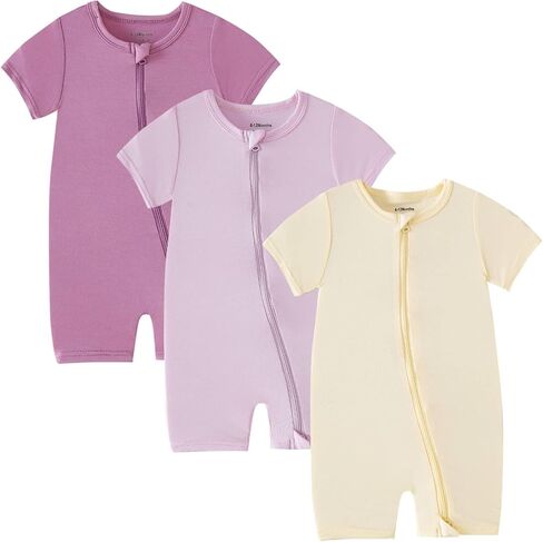 OPAWO Bamboo Sleepers for Baby Boy Pajamas Bamboo Pajamas Baby Romper 0-24M | 2 way zipper sleepers, short sleeve, baby summer pajamas, gentle on skin, silky soft, ultra breathable, stretchy, lightweight in Kuwait