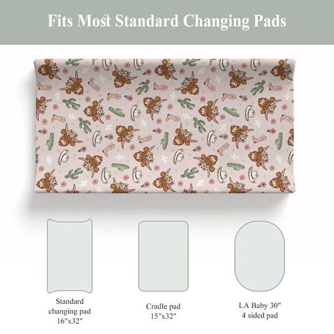 Pink Highland Cows Baby Changing Pad Covers for Girls Western Cowgirl Boots Hats Yak Cactus Floral Fitted Changing Table Mats Wild West Country Soft Nursery Diaper Change Table Sheets 32''×16'' in Kuwait