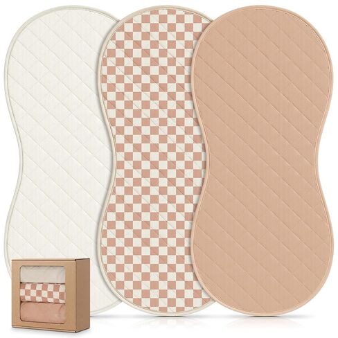 Moukeren 3 Pack Quilted Thicker Changing Pad Liners Compatible with Peanut Shape, Waterproof Diaper Mats, Organic Cotton Mats are Warm on Baby's Back, Washable Reusable(Soft Color,Greenery) in Kuwait