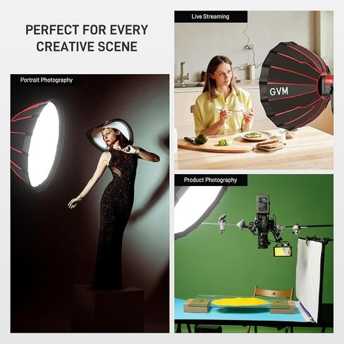 GVM 60cm (24") Parabolic Softbox, Quick-Setup with Honeycomb Grid, Compatible with 200B, 300B, 500B, 650B & Most Bowens Mount LED Lights for Portraits, Live Streaming & Content Creation in Kuwait