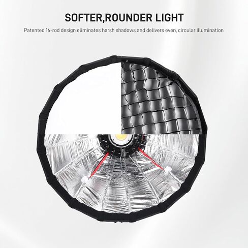 GVM 60cm (24") Parabolic Softbox, Quick-Setup with Honeycomb Grid, Compatible with 200B, 300B, 500B, 650B & Most Bowens Mount LED Lights for Portraits, Live Streaming & Content Creation in Kuwait
