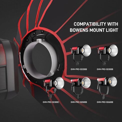 GVM 60cm (24") Parabolic Softbox, Quick-Setup with Honeycomb Grid, Compatible with 200B, 300B, 500B, 650B & Most Bowens Mount LED Lights for Portraits, Live Streaming & Content Creation in Kuwait