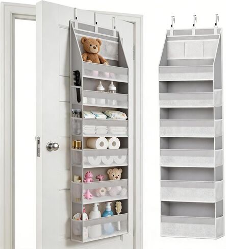 KMSCO Over The Door Organizer, 6 Large Pockets + 13 Mesh Side Pockets, Hanging Storage, 55lbs Capacity, Heavy Duty Non-Woven Fabric for Baby Nursery, Bathroom, Pantry, Closet, Beige, 1 Pack in Kuwait