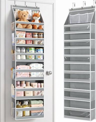 Yecaye 7 Tier Over the Door Organizer, Large Capacity Behind the Door Storage with 16 Mesh Pockets, Heavy Duty College Dorm Essentials Hanging for Closet Baby Nursery Bathroom Bedroom, Grey in Kuwait