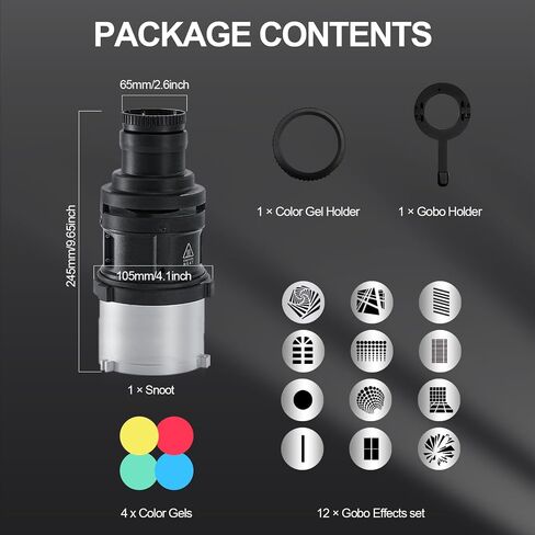 WELLMAKING S-80 Bowens Mount Optical Snoot Kit for Studio Lighting | Adjustable focus snoot with 38° optical lens for precise light shaping. Creates sharp effects for photography video lighting. in Kuwait