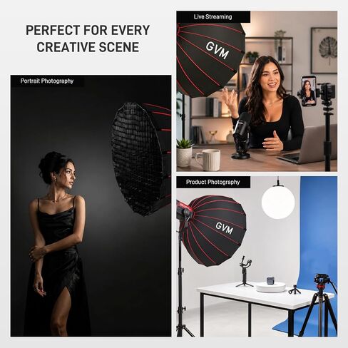 GVM 90cm (36") Parabolic Softbox, Quick-Setup with Honeycomb Grid, Compatible with 200B, 300B, 500B, 650B & Most Bowens Mount LED Lights for Portrait Photography, Video Production & Filmmaking in Kuwait