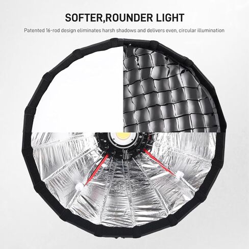 GVM 90cm (36") Parabolic Softbox, Quick-Setup with Honeycomb Grid, Compatible with 200B, 300B, 500B, 650B & Most Bowens Mount LED Lights for Portrait Photography, Video Production & Filmmaking in Kuwait