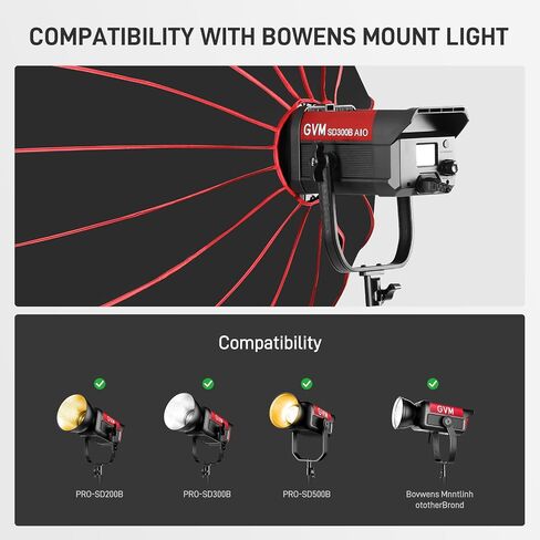 GVM 90cm (36") Parabolic Softbox, Quick-Setup with Honeycomb Grid, Compatible with 200B, 300B, 500B, 650B & Most Bowens Mount LED Lights for Portrait Photography, Video Production & Filmmaking in Kuwait
