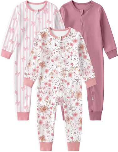 Yoofoss Toddler pajamas 100% Organic Cotton Baby Sleeper for Boys girls, 2-way Zipper Footless Romper 3 Pack Baby Pjs in Kuwait