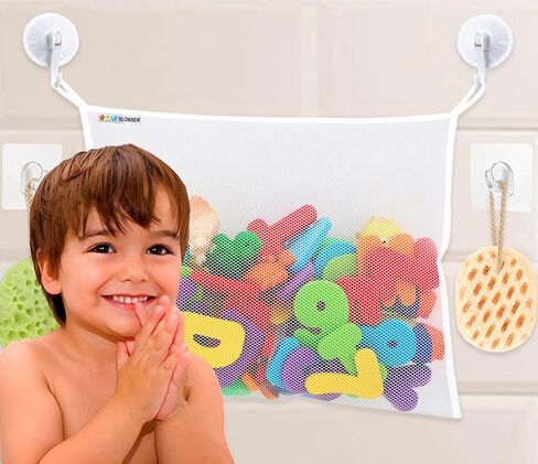 Bath Toy Net 18x16 Inch Kids Bath Tub Toy Holder, Corner Mesh Bag, Baby Bathtub Storage Organizer, Large Bathroom Bucket Bin, Toddler Shower Caddy Hanging Basket, 2 Suction Cups 2 Adhesive Wall Hooks in Kuwait