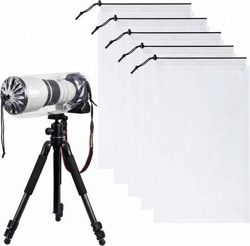 Sabary 10 Pack Clear Camera Rain Covers Waterproof Dustproof PE Lens DSLR Camera Raincoat Protector Gear with Drawstring Closure, Fits Lenses up to 18 Inch, Outdoor Photography & Travel Protection in Kuwait