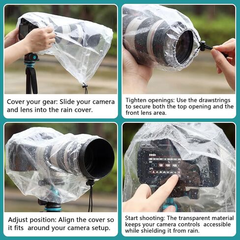 Sabary 10 Pack Clear Camera Rain Covers Waterproof Dustproof PE Lens DSLR Camera Raincoat Protector Gear with Drawstring Closure, Fits Lenses up to 18 Inch, Outdoor Photography & Travel Protection in Kuwait