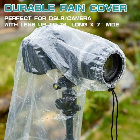 Sabary 10 Pack Clear Camera Rain Covers Waterproof Dustproof PE Lens DSLR Camera Raincoat Protector Gear with Drawstring Closure, Fits Lenses up to 18 Inch, Outdoor Photography & Travel Protection in Kuwait