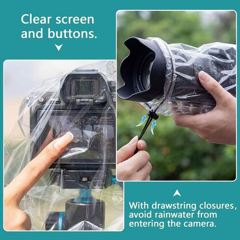 Sabary 10 Pack Clear Camera Rain Covers Waterproof Dustproof PE Lens DSLR Camera Raincoat Protector Gear with Drawstring Closure, Fits Lenses up to 18 Inch, Outdoor Photography & Travel Protection in Kuwait