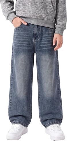 PATPAT Boys Baggy Jeans, Classic Straight Leg Jeans for Boys, Elastic Baggy Pants for Growing Child in Kuwait