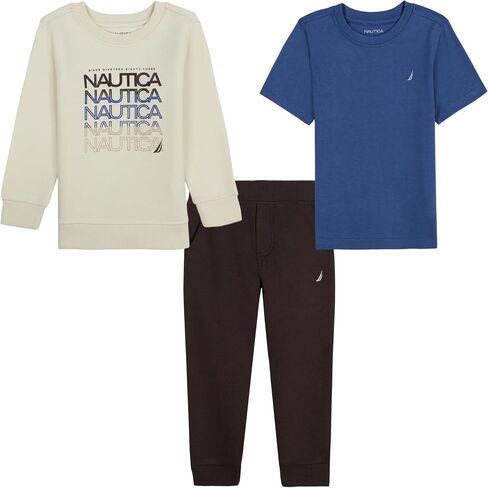Nautica Boys' 3-piece Fleece Set, Crewneck Sweatshirt, Sweatpants, and Short Sleeve T-Shirt in Kuwait