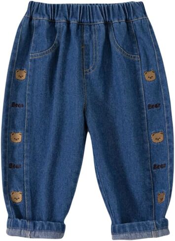 Meufam Boys Casual Jogger Elastic Jeans Embroidered Toddler Kids Fashion Loose Denim Pants with Pockets in Kuwait