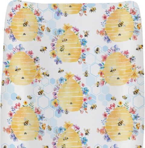 Sweet Bees Honey Changing Pad Covers for Baby Girls Boys Yellow Bee Words and Sunflowers Fitted Change Table Covers Mats Spring Summer Soft Diaper Change Table Cover Sheets for 32''×16'' Contoured Pad in Kuwait