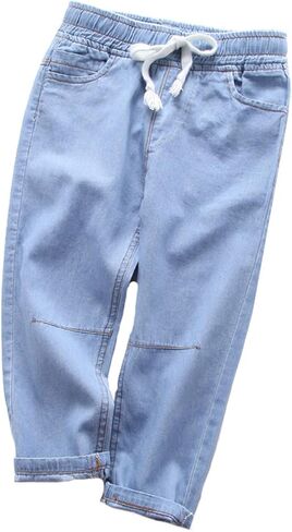 Straight Leg Jeans for Boys Casual Drawstring Elastic Waisted Stretch Denim Pant Trendy Y2K Loose Trousers in Kuwait