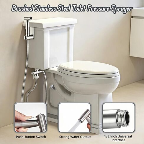Stainless Steel Handheld Bidet Sprayer for Toilet, Adjustable Water Pressure – Cloth Diaper Sprayer, Bathroom & Kitchen Cleaner, Postpartum Care, 304 Rustproof, Ergonomic Thumb Control in Kuwait