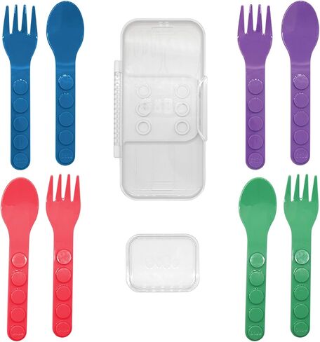 GoBe Kids Fork & Spoon Set with Attachable Lunchbox Mount and Case, 4 Forks 4 Spoons, Stackable Reusable Kids Utensils for School, BPA Free, Daycare, Toddler, Travel, Dishwasher Safe in Kuwait