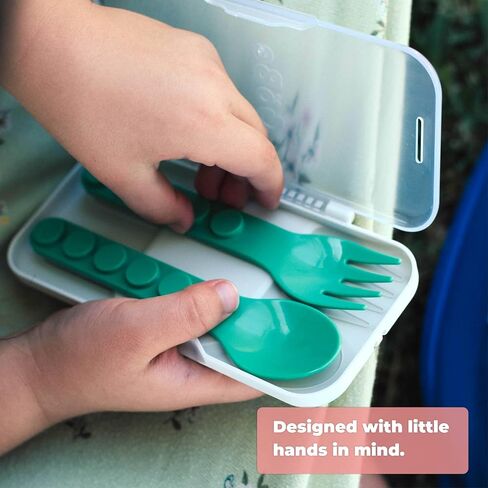 GoBe Kids Fork & Spoon Set with Attachable Lunchbox Mount and Case, 4 Forks 4 Spoons, Stackable Reusable Kids Utensils for School, BPA Free, Daycare, Toddler, Travel, Dishwasher Safe in Kuwait