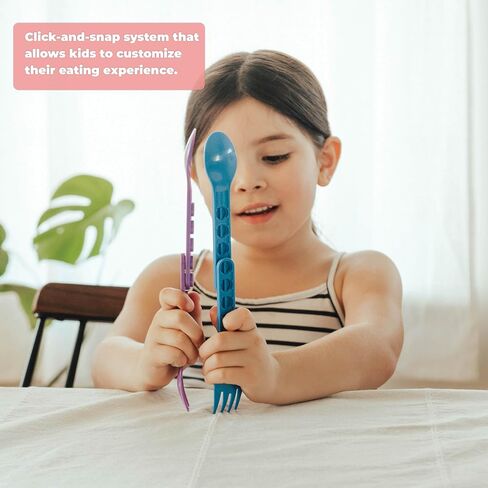 GoBe Kids Fork & Spoon Set with Attachable Lunchbox Mount and Case, 4 Forks 4 Spoons, Stackable Reusable Kids Utensils for School, BPA Free, Daycare, Toddler, Travel, Dishwasher Safe in Kuwait