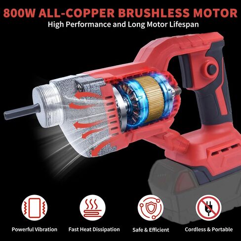 Cordless Concrete Vibrating Tool Compatible with Milwaukee 18V Battery (No Battery), 800W Power Concrete Vibrator with 3.8FT Shaft Rod, 6000RPM Portable Electric Concrete Vibrator Remove Air Bubble in Kuwait