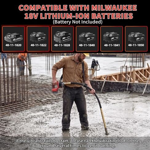 Cordless Concrete Vibrating Tool Compatible with Milwaukee 18V Battery (No Battery), 800W Power Concrete Vibrator with 3.8FT Shaft Rod, 6000RPM Portable Electric Concrete Vibrator Remove Air Bubble in Kuwait