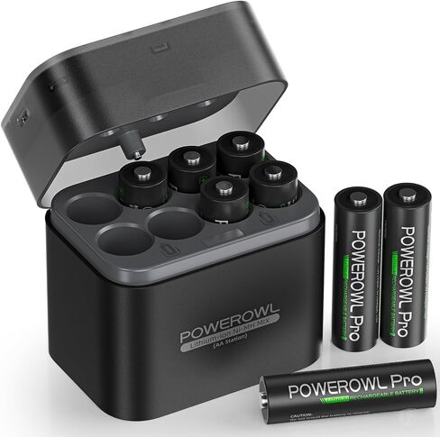 POWEROWL Rechargeable Lithium AA Batteries 8 Pack with Charger, 1.5V 3600mWh Double A Battery with Li-ion/NiMH Charger Storage Box for Camera, Game Controller in Kuwait