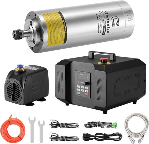 Genmitsu CNC Spindle Motor Kit, 2.2KW, Water Cooled Spindle Motor, 24000 RPM ER20 Collet with Pre-Wired VFD Inverter Box & Pump - 4 Bearing Precision Motor for CNC Router Machine Engraving in Kuwait