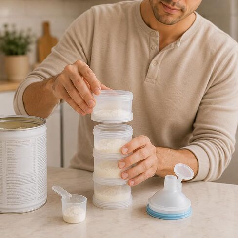 Juju Travel Formula Dispenser with Silicone Seal - 3 Stackable BPA-Free Chambers and Wide Funnel Spout in Kuwait