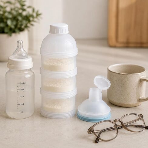 Juju Travel Formula Dispenser with Silicone Seal - 3 Stackable BPA-Free Chambers and Wide Funnel Spout in Kuwait