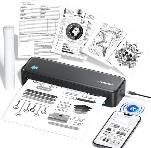 Portable Printers, D820 Wireless Bluetooth Printers Support 2" to 8.5" Width Thermal Paper & 8.5"x11" US Letter Size, Receipt Printers for Home Use Suitable for Phone & PC (Black) 1pack in Saudi Arabia