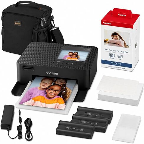 Canon SELPHY CP1500 Wireless Printer with KP-108IN Ink, Paper & Bag (Black) | Complete Photo Printing Bundle with, Shoulder, Power Adapter, Cassette and AC Cable in Kuwait