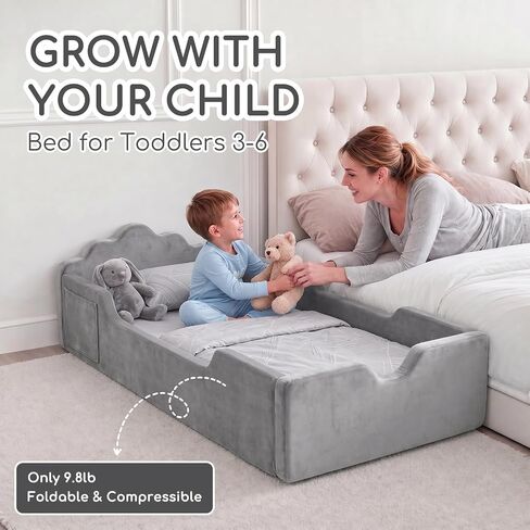 oaskys Toddler Floor Bed, No Assembly Needed Toddler Bed for Ages 3-8, Super Soft Frameless Foam Design with Removable Machine Washable Cover, Low to Ground Camas para Niños Bed in Kuwait
