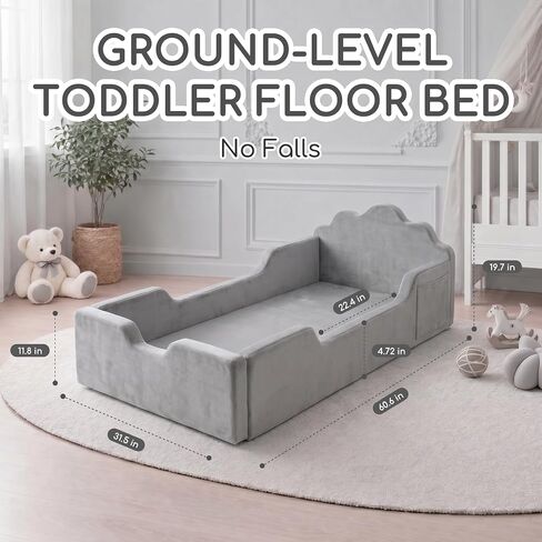 oaskys Toddler Floor Bed, No Assembly Needed Toddler Bed for Ages 3-8, Super Soft Frameless Foam Design with Removable Machine Washable Cover, Low to Ground Camas para Niños Bed in Kuwait
