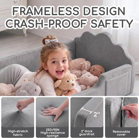 oaskys Toddler Floor Bed, No Assembly Needed Toddler Bed for Ages 3-8, Super Soft Frameless Foam Design with Removable Machine Washable Cover, Low to Ground Camas para Niños Bed in Kuwait
