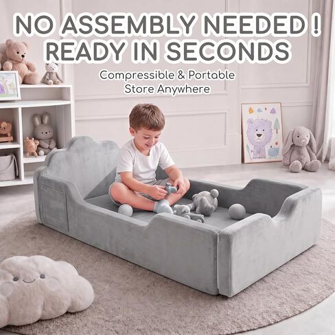 oaskys Toddler Floor Bed, No Assembly Needed Toddler Bed for Ages 3-8, Super Soft Frameless Foam Design with Removable Machine Washable Cover, Low to Ground Camas para Niños Bed in Kuwait