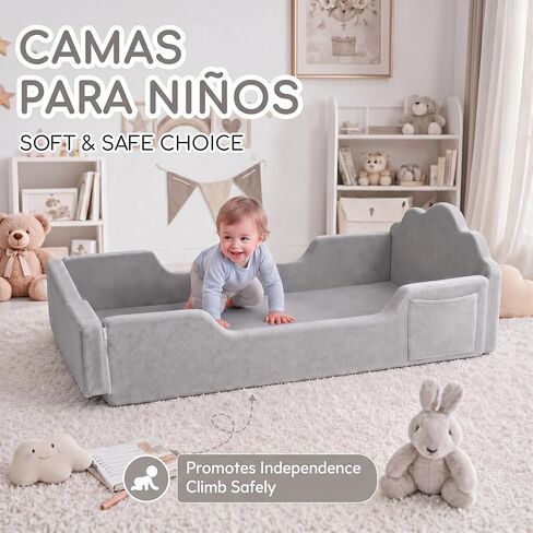 oaskys Toddler Floor Bed, No Assembly Needed Toddler Bed for Ages 3-8, Super Soft Frameless Foam Design with Removable Machine Washable Cover, Low to Ground Camas para Niños Bed in Kuwait